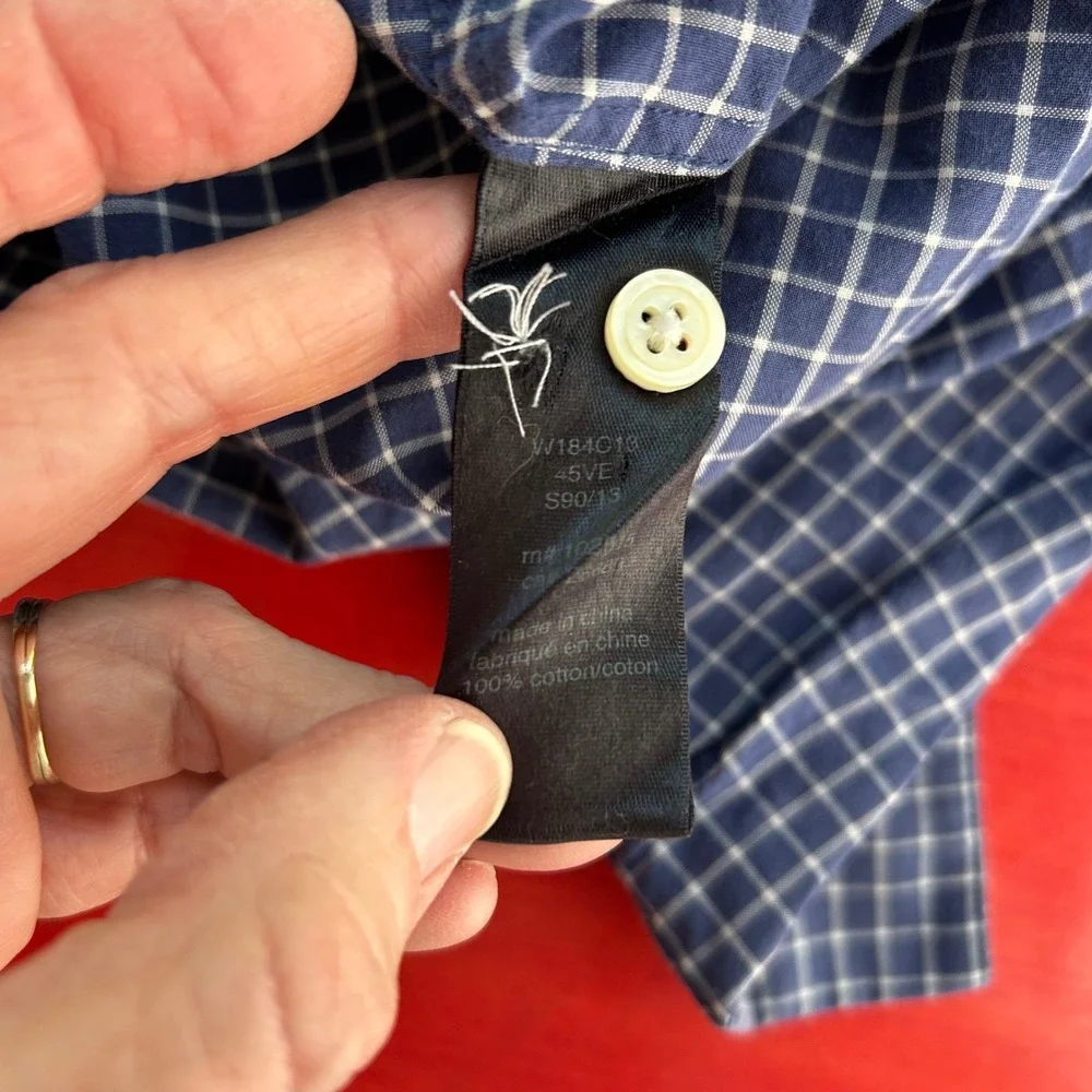 Mens Blue Check Cotton Long Sleeve Button Up Collared Dress Shirt L Workwear - Picture 6 of 7